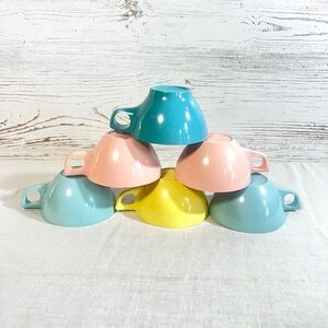 Vintage Melmac cups pink yellow blue retro